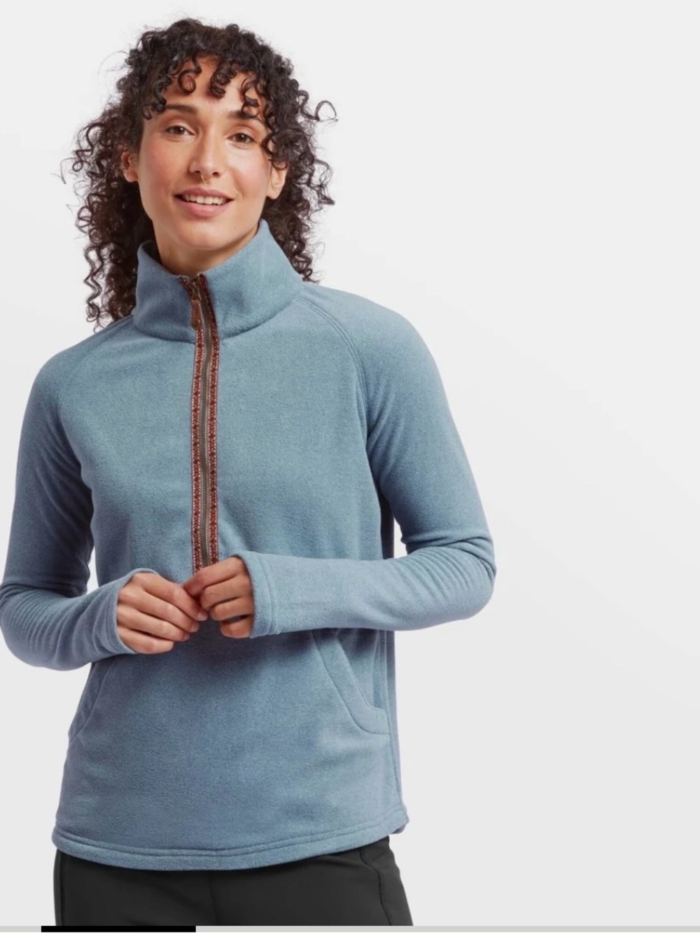 Women's Light Blue Half-Zip Fleece Pullover Sweater